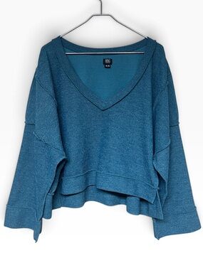 BDG teal ribbed v-neck cropped oversized thermal top